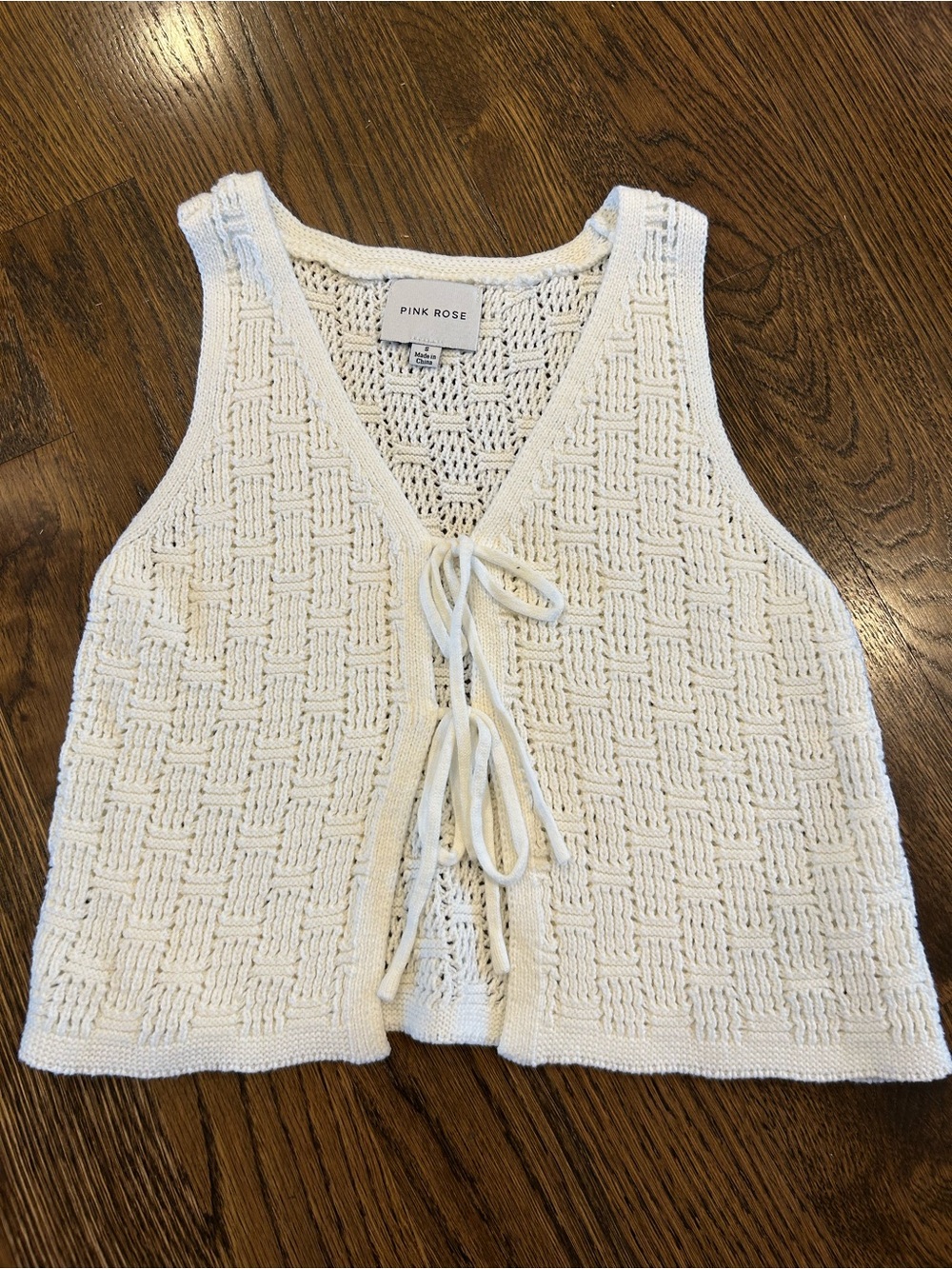 Pink Rose Cream Knit Tie-Front Cropped Tank